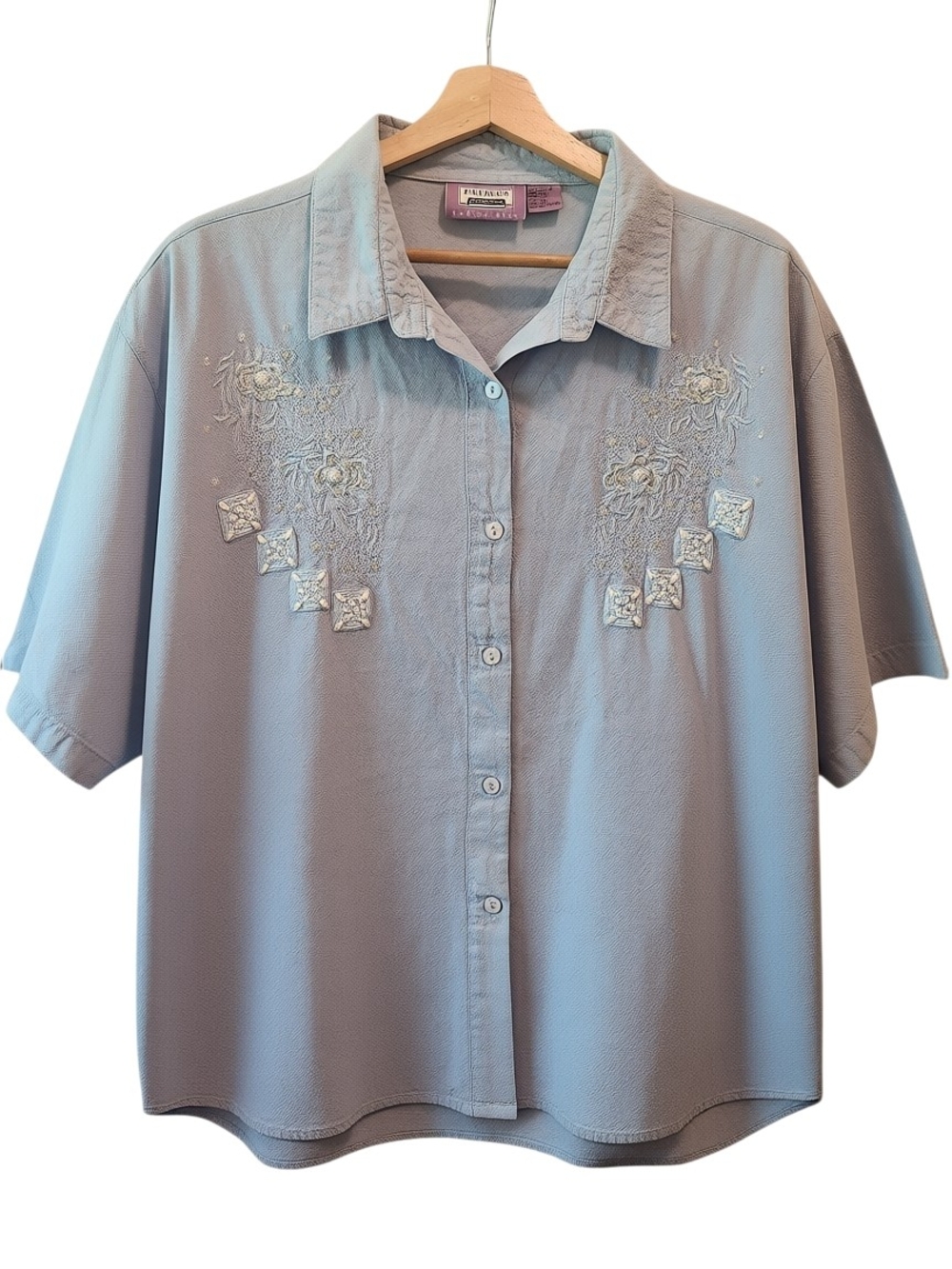 3X Vintage, Embroidered & Beaded Button-Up. 100% Cotton. Premier International.